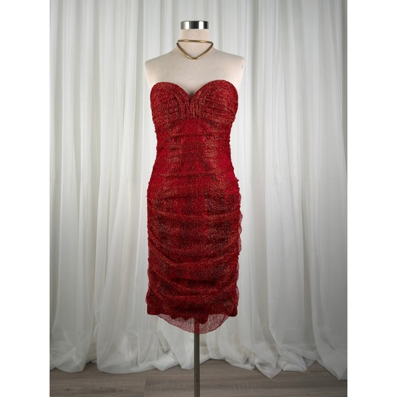 David Meister Dresses & Skirts - David Meister Metallic Ruched Strapless Cocktail‎ Dress Women Red 8